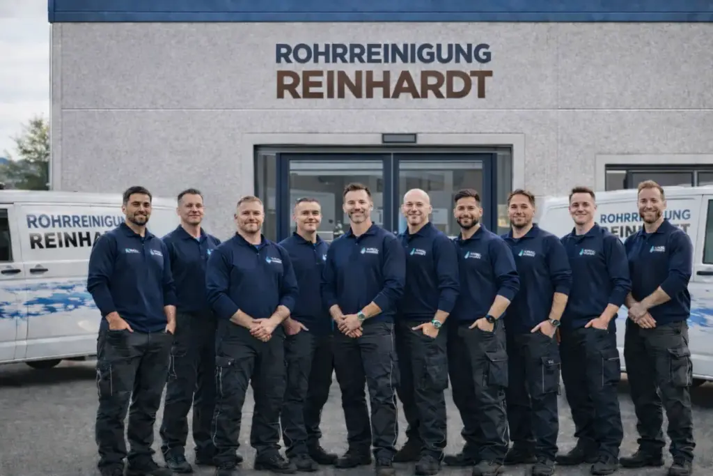 Techniker der Rohrreinigung Reinhardt Taunusstein bei der Arbeit an einer Rohrleitung